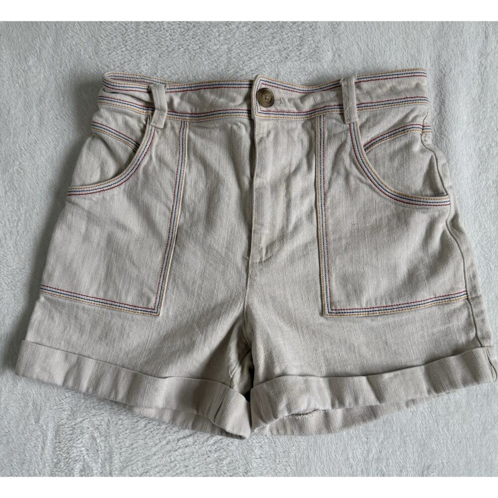 Madewell Cream Rainbow Stitched Cotton Denim Shorts Casual Summer Retro Size 28